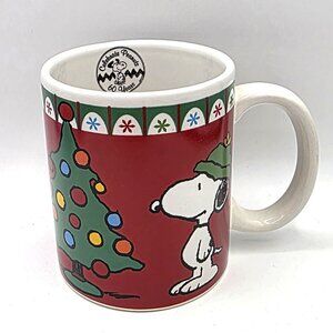 Peanuts Snoopy Christmas Tree Coffee Mug 60th Anniversary 2010 Tree Red Green